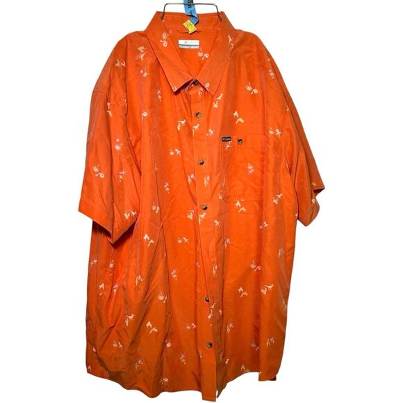 Columbia Men's Vibrant Orange Lizard Print Button Up Shirt XXL - Picture 2 of 7
